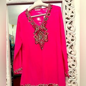 Pink embellished swim cover up swim dress sheer summer beach bikini